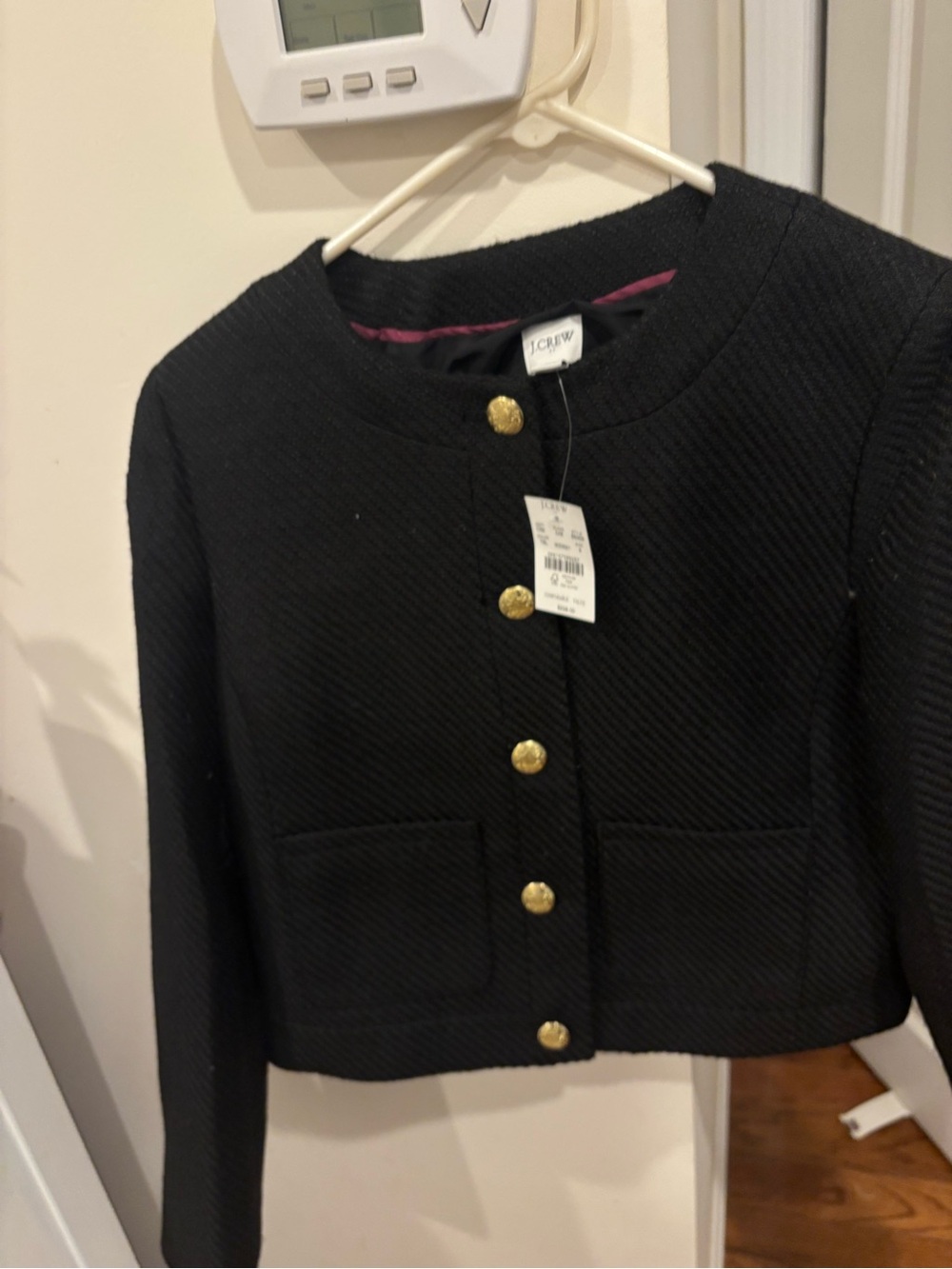 J. Crew Black Cropped Gold-Button Jacket
